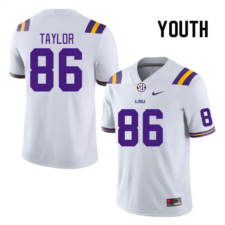 Youth LSU Tigers Mason Taylor #86 White NCAA Football Jersey